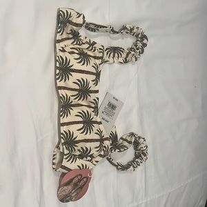 Agua Bendita Cream And Olive Tropical Palm Tree Bralette Swim Top, Size XXS, NWT